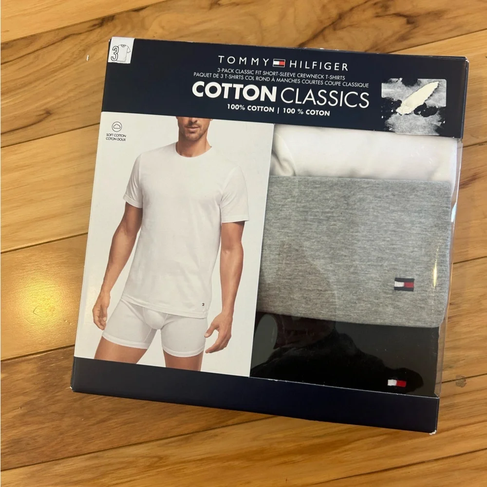 NWT Tommy Hilfiger Men's Cotton Classics 3-Pack Crewneck T-Shirts Medium Colors